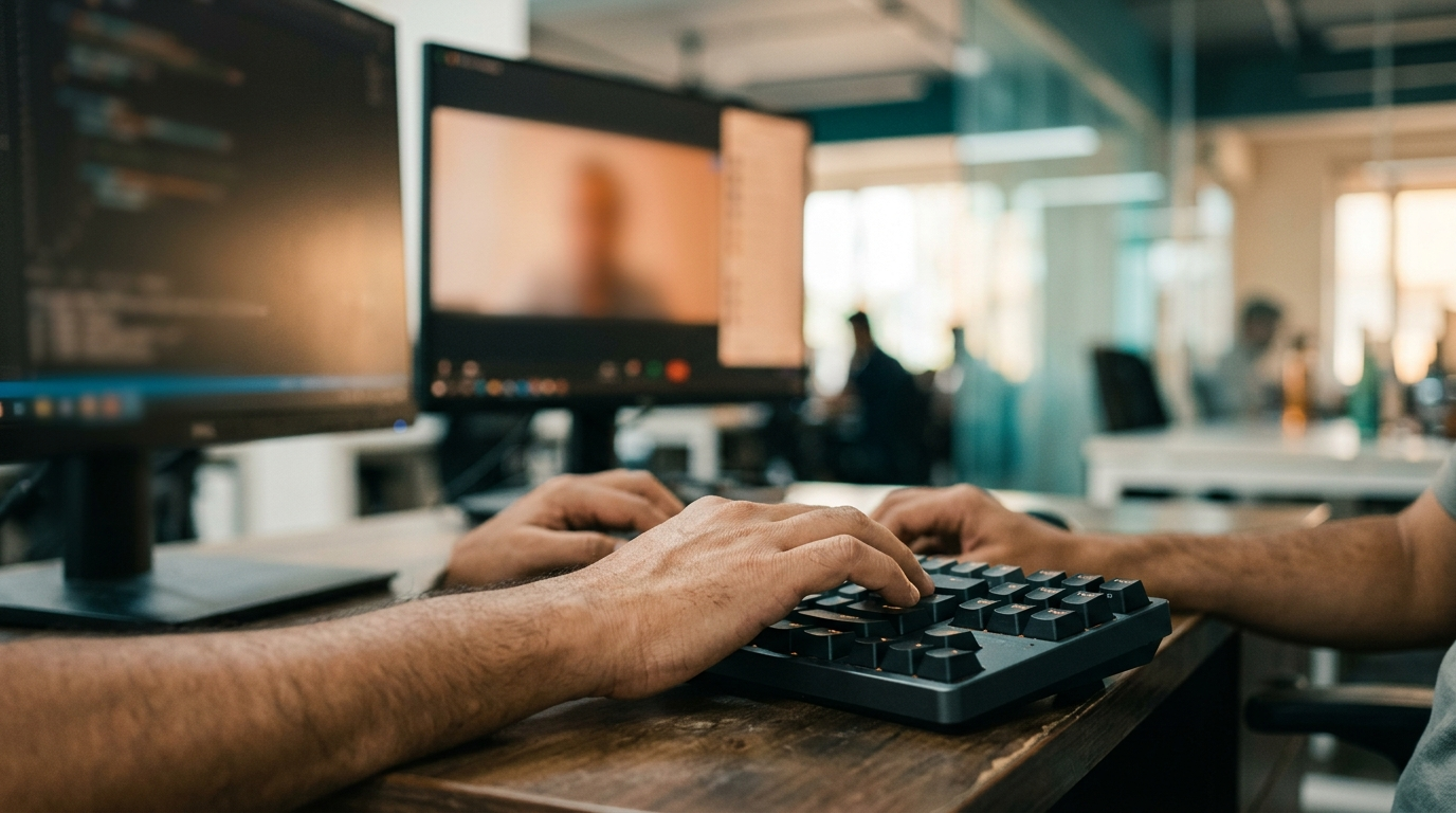 hands on a keyboard during a live coding exercise
